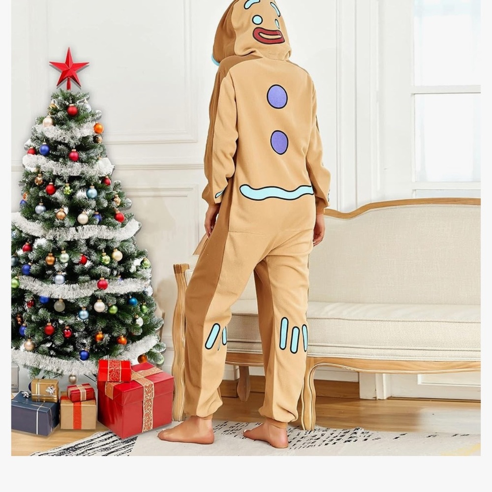 Women's Tan Gingerbread Pajama Onesie - Picture 2 of 3